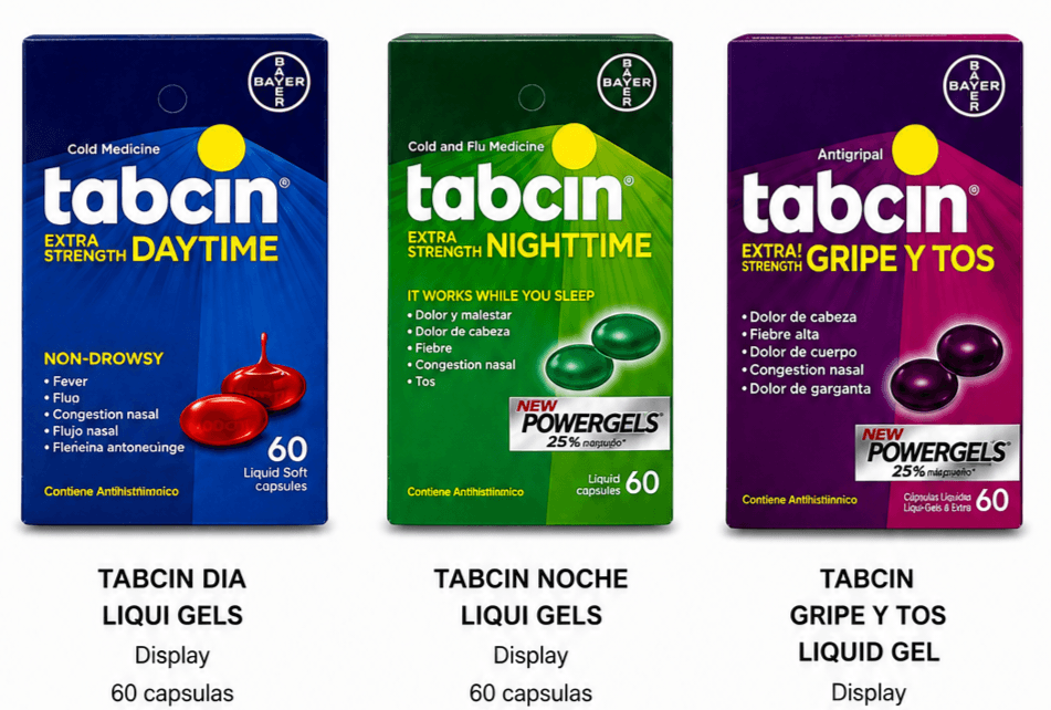 Tabcin Powergels Extra Strength Display 60 cápsulas